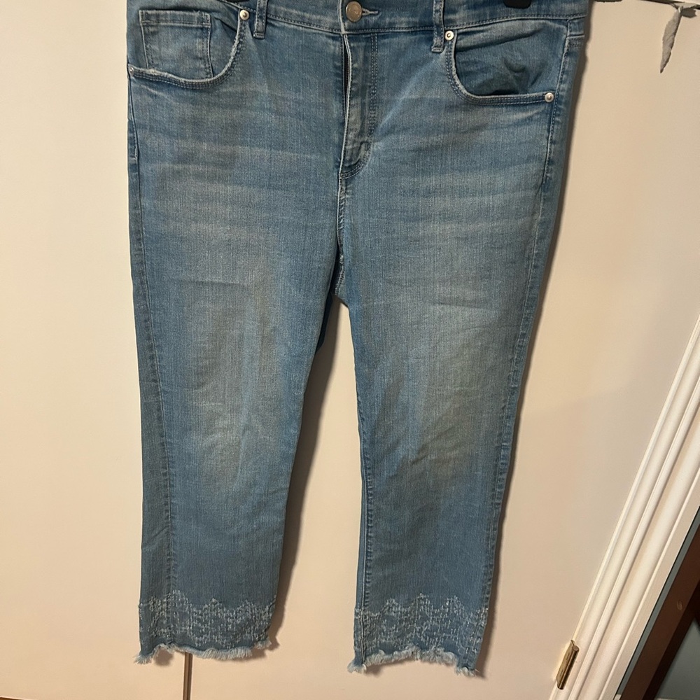 LOFT Denim Cropped Jeans with Distressed Hem